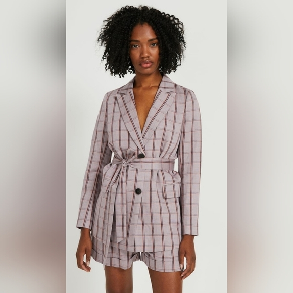 Frank & Oak Plaid Linen Blend Blazer with Matching Belt M - Picture 2 of 8